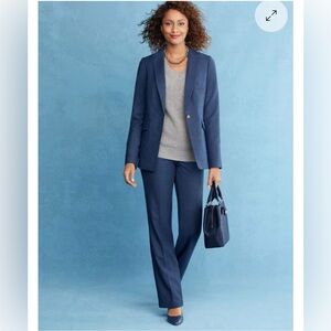 LUXE ITALIAN FLANNEL WOOL BLAZER Blue Woven in Italy Talbots Classy Size 12-NWOT